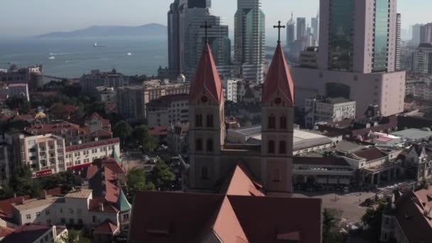 Cattedrale Cattolica Architettura Europea Concessione Tedesca Qingdao Cina — Video Stock