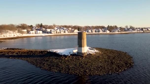 Aereo Avvicinamento Nickerson Beach Costiera Squantum Massachusetts Scena Invernale — Video Stock