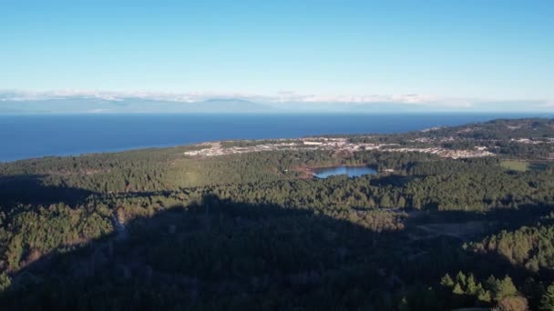 温哥华岛 森林和海洋景观 加拿大 孤树山 — 图库视频影像