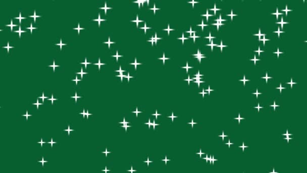 十字のような白い星が落ちる緑の背景 完璧なシームレスなループにオブジェクトが落ちているシンプルな高精細アニメーション — ストック動画