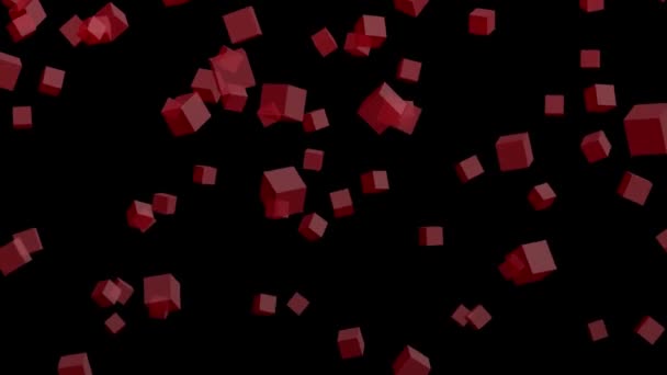 Black Background Falling Red Cubes Simple High Definition Animation Objects — стоковое видео
