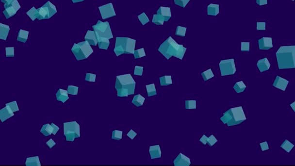 Purple Background Aqua Teal Falling Cubes Simple High Definition Animation — Video Stock