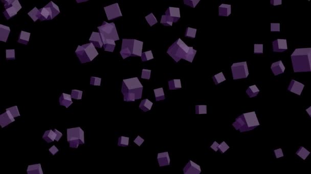 Zwarte Achtergrond Met Vallende Paarse Blokjes Eenvoudige High Definition Animatie — Stockvideo