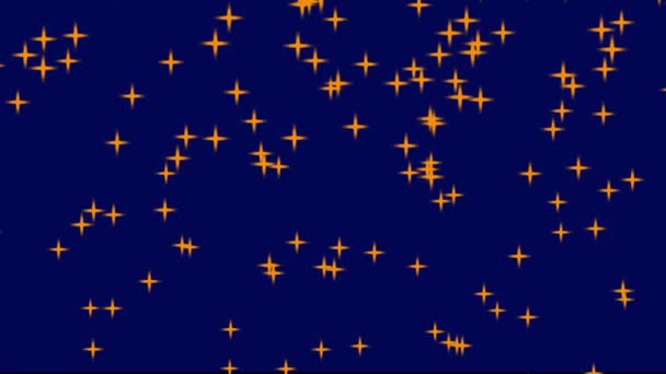 Dark blue background with falling orange star like crosses. Simple high definition animation with objects falling in a perfect, seamless loop.