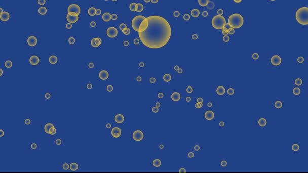 Blå Bakgrund Med Fallande Guldbubblor Enkel Högupplöst Animation Med Objekt — Stockvideo
