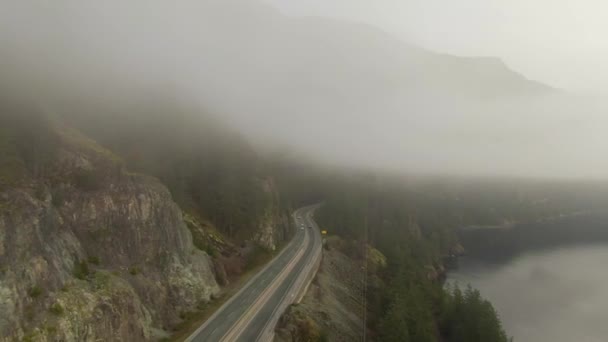 Aerial Panoramic View Sea Sky Highway Horseshoe Bay Sunny Winter — Video