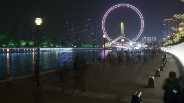 Tianjin Eye Νύχτα Tianjin Κίνα — Αρχείο Βίντεο