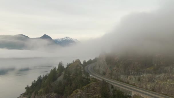 Aerial Panoramic View Sea Sky Highway Horseshoe Bay Sunny Winter — Stockvideo