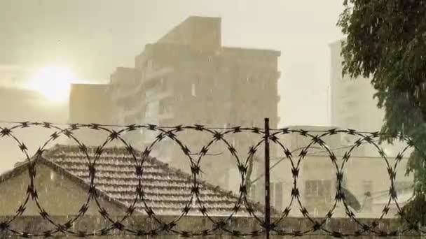 Rainy Weather Prison Barbed Wire Fence Sao Paulo Region Brazil — Vídeo de Stock