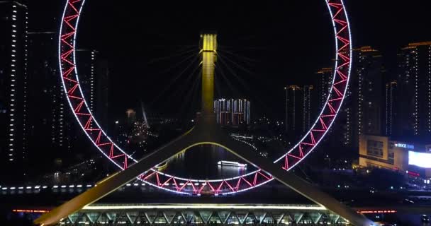 Aerial Shot Amazing Tianjin Eye Ferris Wheel — Stok video