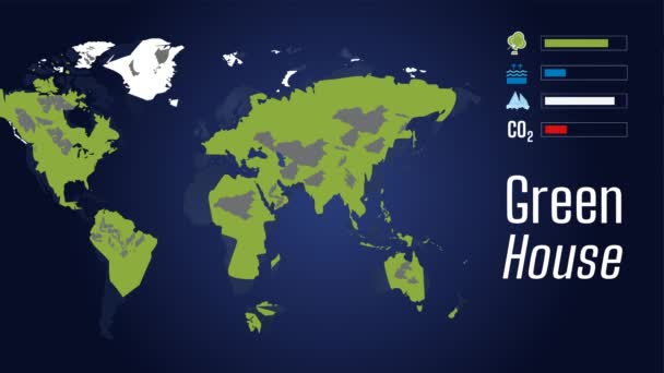 World Map Timelapse Showing Global Warming Greenhouse Effect Animation Scales — Stock video