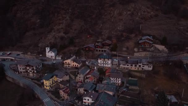 Aerial View Small Alpine Town Aosta Valley Italy Dusk — стоковое видео