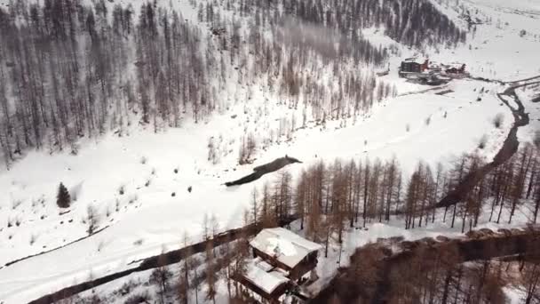 Aerial View Snow Covering Mountain Valley Valle Aosta Italian Alps — ストック動画