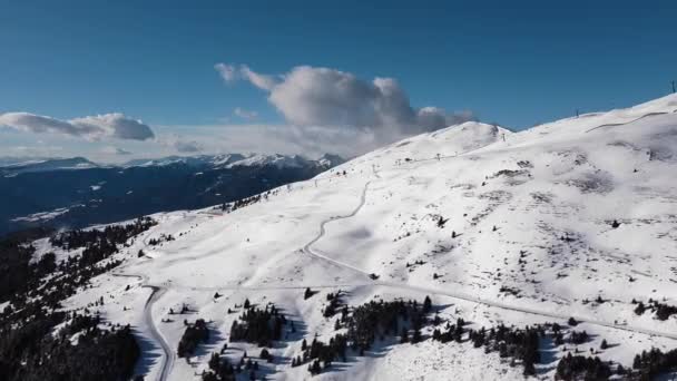 Aerial Panoramic Landscape View Alp Mountains Covered Snow Italy Winter — Stockvideo