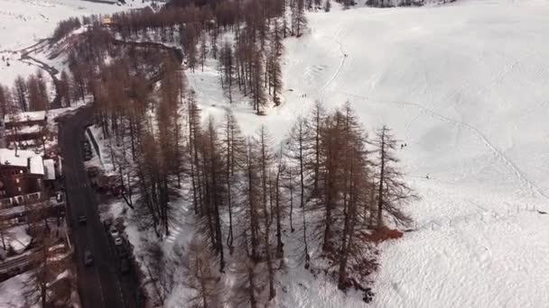 Aerial View Frozen Lake Mountain Valley Valle Aosta Italian Alps — Stockvideo