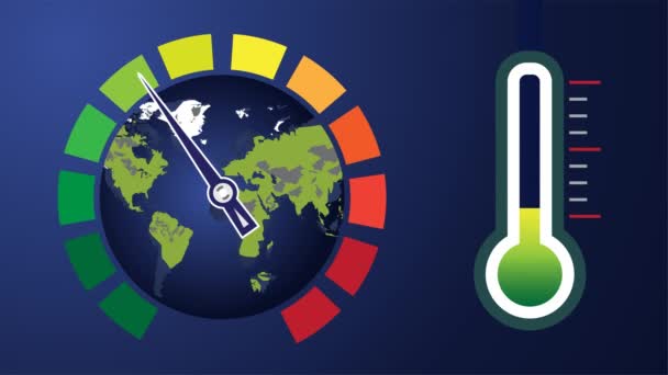 Time Lapse Showing Global Warming Rotating Globe Rising Thermometer Animated — Vídeo de Stock