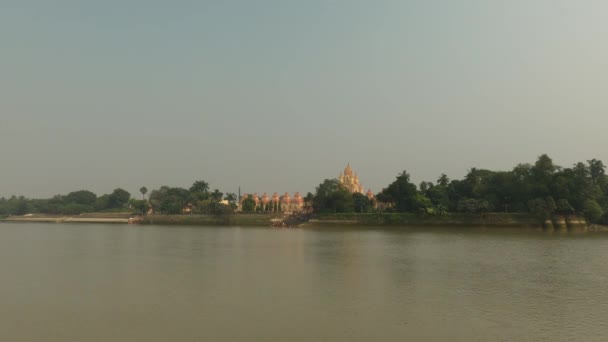 Templo Dakshineswar Kali Visto Partir Cais Ghat Barco Balsa Com — Vídeo de Stock