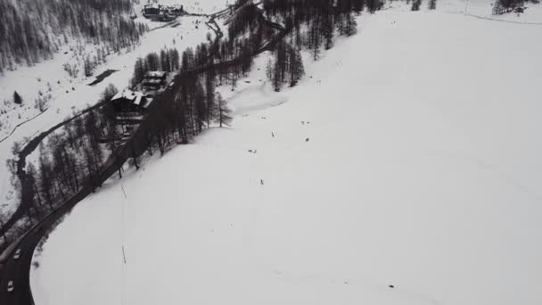 Aerial Panoramic View Snow Capped Mountain Valley Valle Aosta Italian — Stok video