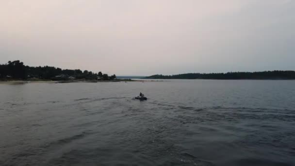 Guys Riding Jet Skis Blue Water Sweden Drone Flying Jet — Video