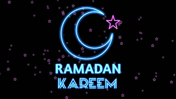 Luces Signo Neón Ramadán Kareem Animación Texto Sobre Fondo Negro — Vídeos de Stock