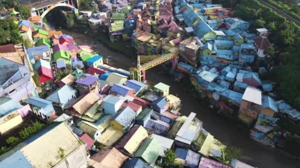 Aerial View Colorful Village Jodipan Malang City Unique Village Tourist — Vídeo de Stock