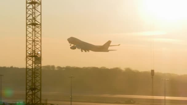 Een Cargolux Boeing 747 Vliegtuig Stijgt Vanaf Luxembourg Airport Bij — Stockvideo