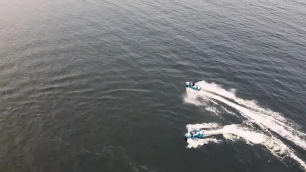 Guys Riding Jet Skis Blue Water Sweden — Stockvideo