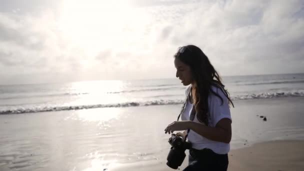 Mixed Race Multiracial Young Modern Photographer Videographer Shot Some Rocks — Stockvideo