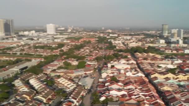 Malacca Aerial View Sunset Sky Colors Melaka City Skyscrapers Aerial — стоковое видео