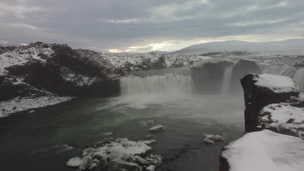 Cascade Godafoss Islande Hiver Avec Neige Glace — Video