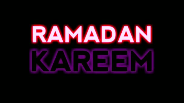 Neon Skyltljus Ramadan Kareem Text Animation Svart Bakgrund Glödande Blinkande — Stockvideo
