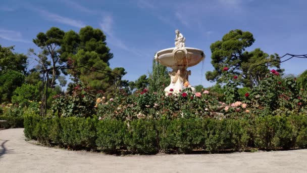 Fountain Rosaleda Retiro Park Madrid Spain Top Mythological Man Sitting — ストック動画
