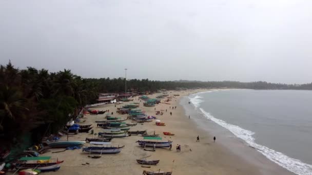 Aerial Drone View Tourists Palolem Beach Goa Tropical Holiday India — Vídeos de Stock
