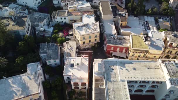 Capri Stad Vid Solnedgången Italien Flygfoto Över Stadshus Från Drönare — Stockvideo