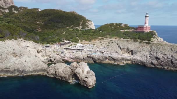 Yaz Mevsiminde Talya Anacapri Deki Deniz Uçağından Deniz Feneri Sahili — Stok video