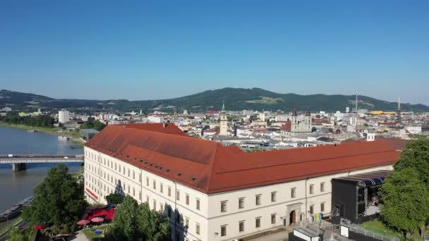 Vuelo Aéreo Sobre Capital Alta Austria Linz — Vídeos de Stock