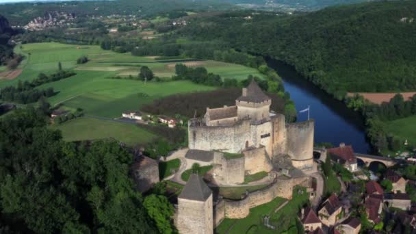 Bella Vista Aerea Chteau Castelnaud Sopra Fiume Dordogna Francia — Video Stock