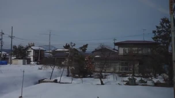 Rural Winter Landscape Japan Seen Train Window — Video