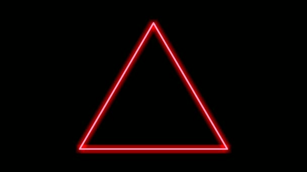 Red Neon Luz Borda Triângulo Forma Animação Fundo Preto Fronteira — Vídeo de Stock