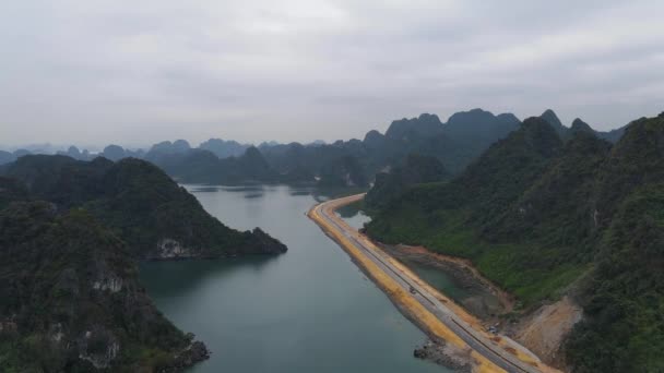 Long Bay Beautiful Natural Wonder Northern Vietnam Chinese Border Flycam — Wideo stockowe