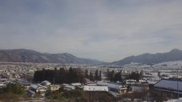 Train View Passing Snowy Landscape Nagano Japan Winter Scene — Stock video
