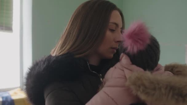Emigrant Mother Taking Care Innocent Infant Ukraine War — Stock Video
