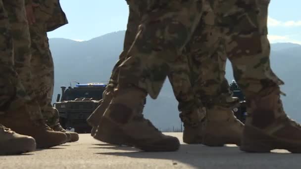 Army Marching Military Vehicles War Zone — Video