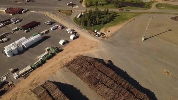 Aerial Top Showing Truck Transport Pile Trunks Paper Mill Factory — Stockvideo