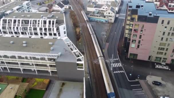 Train Sandnes Stavanger Operated Goahead Company Aerial Train Railway Leaving — Stok video