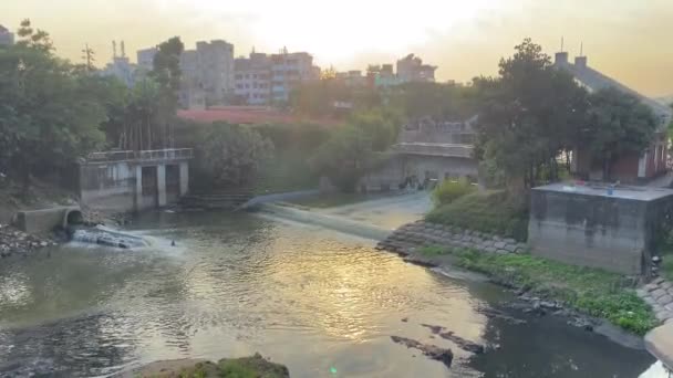 Bangladeş Dhaka Daki Şehir Bölgesi Nde Orange Sunset Skies Atık — Stok video