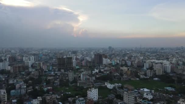 Drone Flying Forwards Revealing Mega City Full Buildings India Dusk — стокове відео