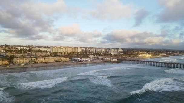 Oceanside Waterfront California Usa Aerial View Old Fishing Pier Beachfront — Stock video