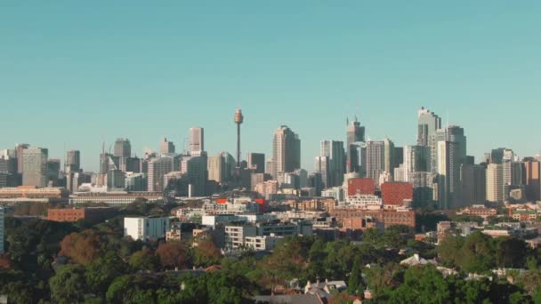 Aeronáutica Downtown Sidney Austrália Drone Jib Shot — Vídeo de Stock