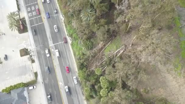 Mirando Hacia Abajo Una Vista Aérea Carretera Frente Mar — Vídeos de Stock